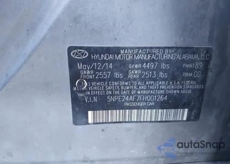 2015 Hyundai Sonata Se z USA, uszkodzony, nr VIN 5NPE24AF7FH001264